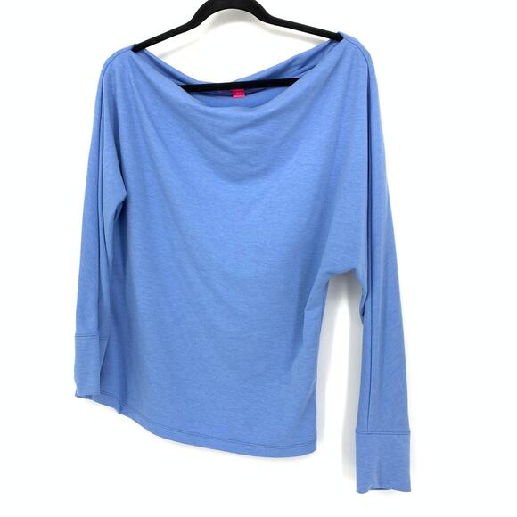 Lilly Pulitzer Sheera Top Womens Sz M Heathered Blue Thistle Draped One Shoulder - Picture 1 of 7